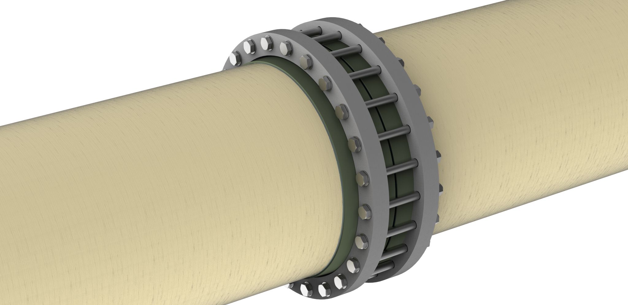 Rotec illustration of a bolted composite pipe connection